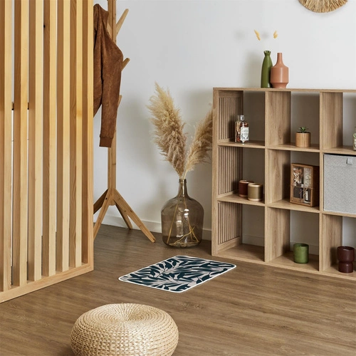 Dywanik Arlla zielony w liście 40x60 nowoczesny do przedpokoju pranie w pralce