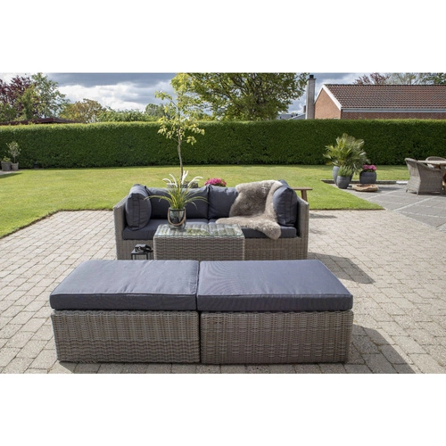 Zestaw 2 ogrodowych leżanek technorattan Rossi Intesi z podnóżkami i stolikiem do ogrodu