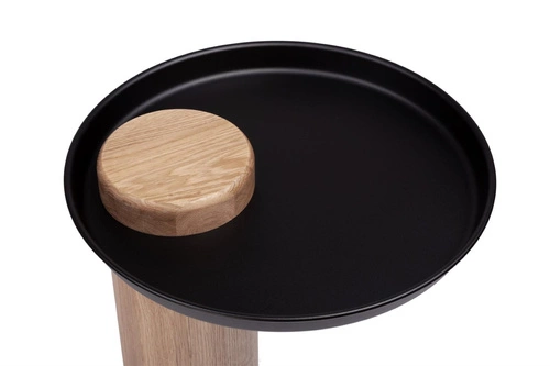 Stolik kawowy okrągły TYK NORDIFRA dębowy z czarnym stalowym blatem nowoczesny do salonu