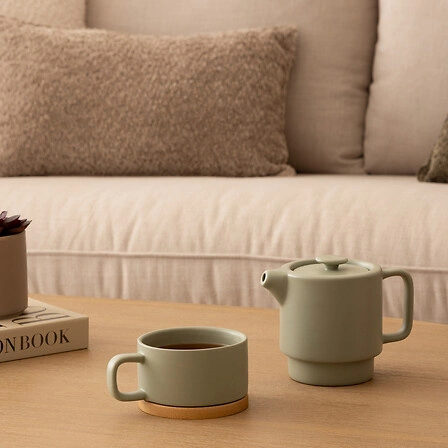 Imbryk ceramiczny Nature miętowy 400 ml 5five simply smart do parzenia herbaty z bambusową podstawą