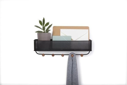 Umbra ESTIQUE nowoczesny wieszak ścienny z organizerem do przedpokoju czarny metalowy
