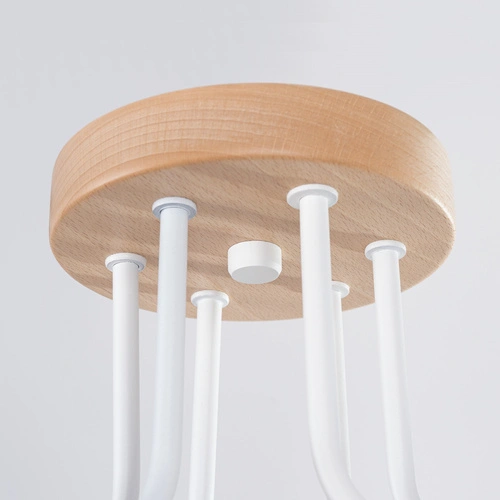 Żyrandol loftowy TIMBO 6 biały z drewnem do salonu nowoczesny żyrandol przysufitowy