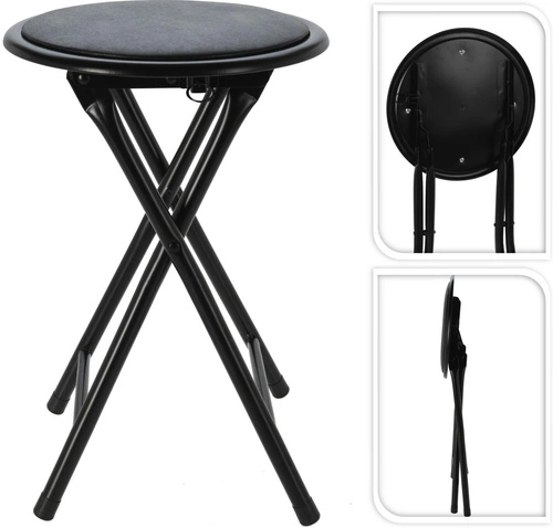 Taboret kuchenny składany Margo Slim Intesi czarny skórzany nowoczesny do kuchni i jadalni