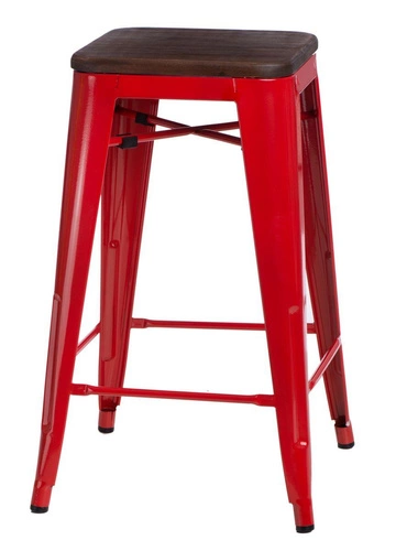 Hoker Paris Wood 65 cm nowoczesny metalowy z drewnianym siedziskiem orzech do kuchni D2.DESIGN
