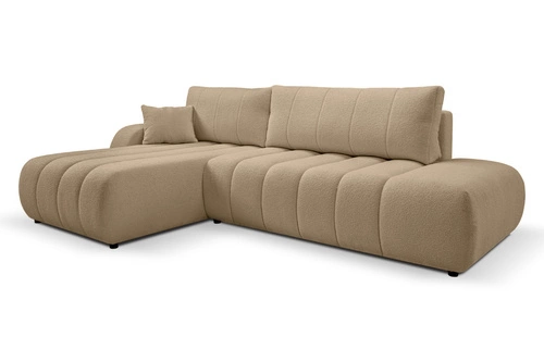 Narożnik z funkcją spania Hobro beżowy lewy nowoczesny do salonu z pojemnikiem