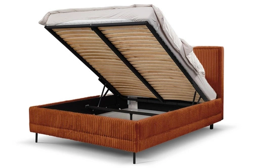 Łóżko tapicerowane Foggy 140x200 z pojemnikiem terakota nowoczesne do sypialni