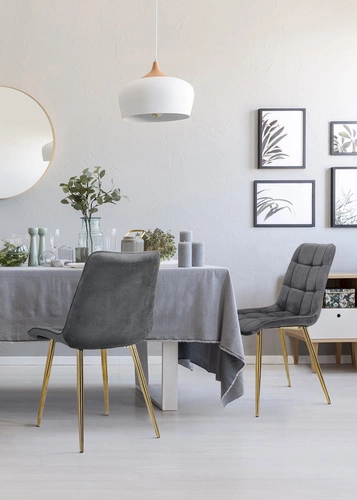 Krzesło do jadalni Pilo szare welurowe tapicerowane glamour na złotych nogach Intesi