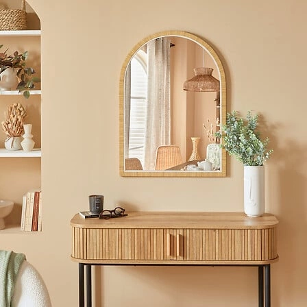 Lustro półokrągłe Thea 55x75 cm jasnobrązowe do przedpokoju i salonu na ścianę Atmosphera