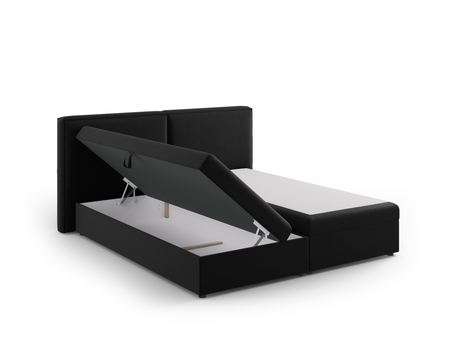 Łóżko tapicerowane do sypialni Jodie welurowe czarne z pojemnikiem 160x200 glamour