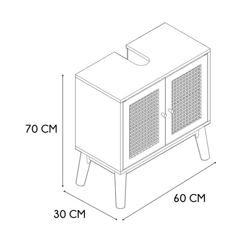 Szafka łazienkowa stojąca boho Bali naturalny dąb z rattanem 60 cm pod umywalkę Intesi