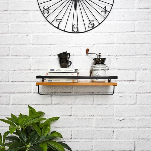 Półka kuchenna loftowa Indu czarna drewniana wisząca na przyprawy z poprzeczką Intesi