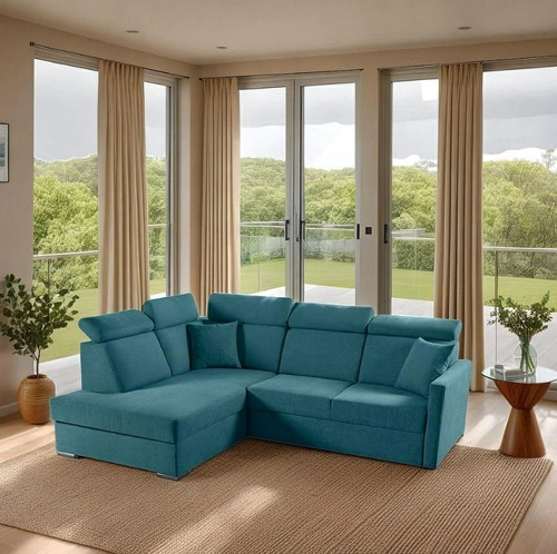 Narożnik z funkcją spania Mils XL lewostronny skandynawski do salonu morski Intesi