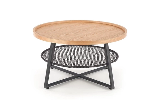 Okrągły stolik kawowy Florence 80 cm skandynawski dębowy z półką do salonu Intesi