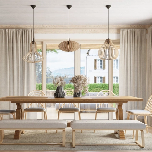 Lampa wisząca drewniana Elza naturalna do salonu i nad stół w stylu boho Sollux