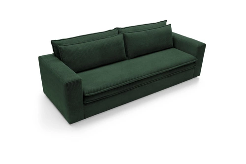 Sofa rozkładana z funkcją spania Ulnes zielona sztruksowa 3 osobowa do salonu z pojemnikiem
