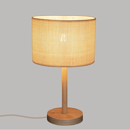 Lampka nocna Della drewniana beżowa boho do sypialni Atmosphera nowoczesna z abażurem