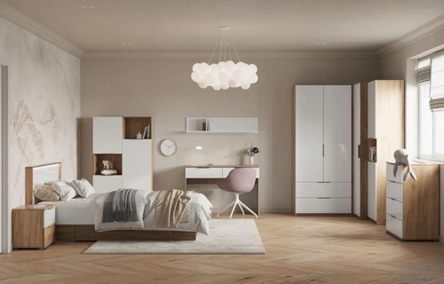 Komoda Tissa 80 cm biała z szufladami dąb craft nowoczesna do salonu Intesi