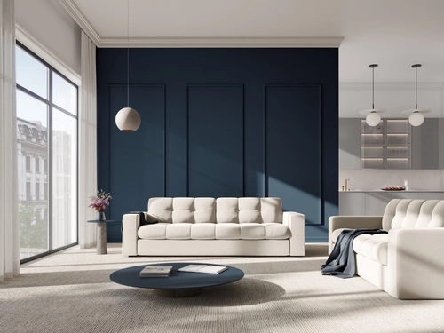 Pufa kwadratowa welurowa pikowana Justin beżowa do salonu i sypialni 60x60 cm