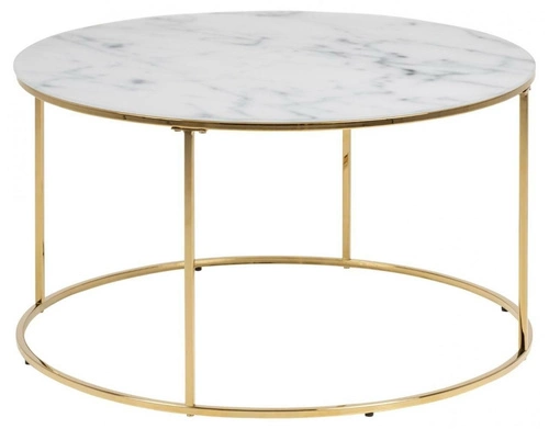 Stolik kawowy Bolton okrągły 80 cm biały marmurowy szklany złoty nowoczesny do salonu Actona