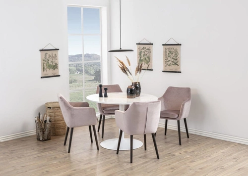 Stół okrągły marmurowy biały Tarifa Actona do jadalni nowoczesny glamour 110 cm