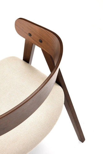 Krzesło drewniane Bissel Intesi do jadalni tapicerowane beżowe z podłokietnikami orzech retro