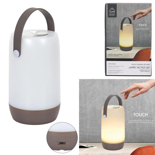 Lampka nocna LED Poire Intesi szara dotykowa do sypialni i na biurko nowoczesna USB