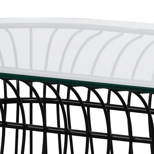 Stolik kawowy Ombra owalny szklany na metalowej czarnej podstawie loftowy do salonu Intesi