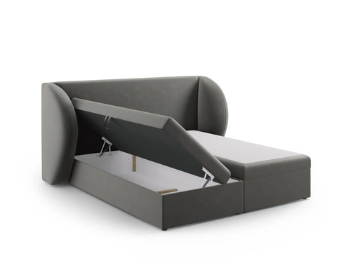 Łóżko tapicerowane Miley szare welurowe 160x200 z pojemnikiem do sypialni glamour