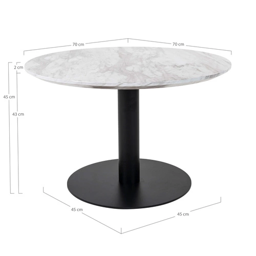 Stolik kawowy okrągły Bolzano 70cm biały marmur glamour z czarną metalową nogą do salonu Intesi