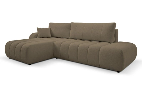 Narożnik z funkcją spania Hobro lewy szaro-brązowy do salonu nowoczesny Intesi