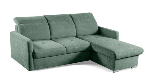 Nowoczesny narożnik Limi lewy z funkcją spania i pojemnikiem zielony do salonu