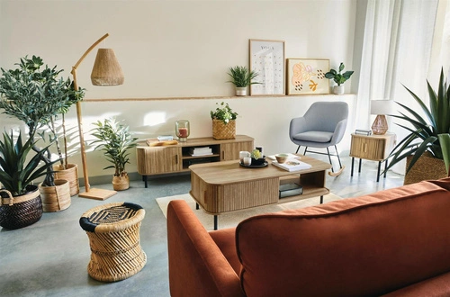 Szafka nocna drewniana Colva 40 cm czarna z frezowanym frontem boho Atmosphera