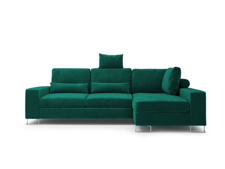 Narożnik z funkcją spania Diane Bottle Green Velvet prawostronny