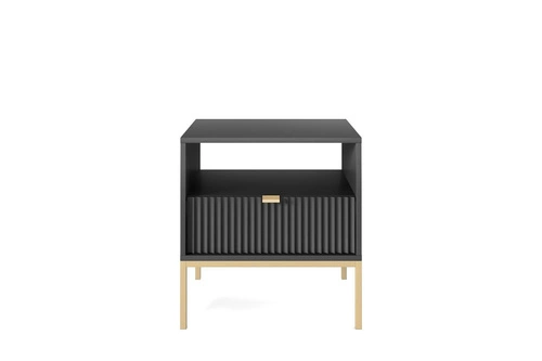 Szafka nocna Delicious Intesi 54 cm ryflowana czarna z metalowymi złotymi nogami w stylu glamour