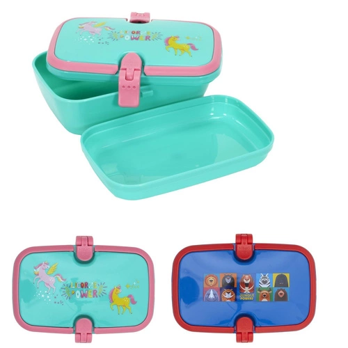 Lunchbox dziecięcy Jednorożec Intesi – śniadaniówka do szkoły z plastiku szczelna niebieska 16,5 cm
