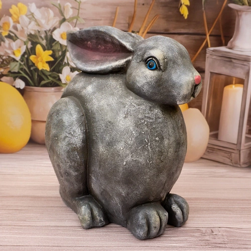 Figurka wielkanocna siedzący zając Intesi 36 cm szara dekoracja do salonu na stół wiosenna