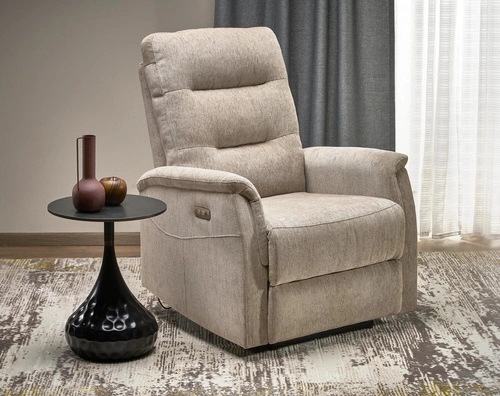 Fotel wypoczynkowy Tiala beżowy rozkładany do salonu z podnóżkiem i USB nowoczesny