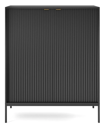 Komoda Delicious wysoka czarna ryflowana na nóżkach 104 cm nowoczesna do salonu Intesi