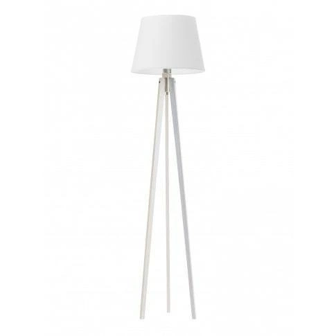 Lampa stojąca do salonu Curacao biała nowoczesna z abażurem i drewnianym stelażem Lysne 158 cm