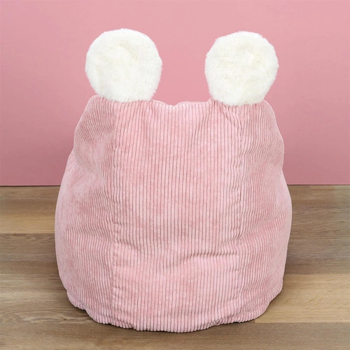 Pufa dla dzieci Lievre różowa sztruksowa z uszami do pokoju dziecka nowoczesna Intesi 55 cm