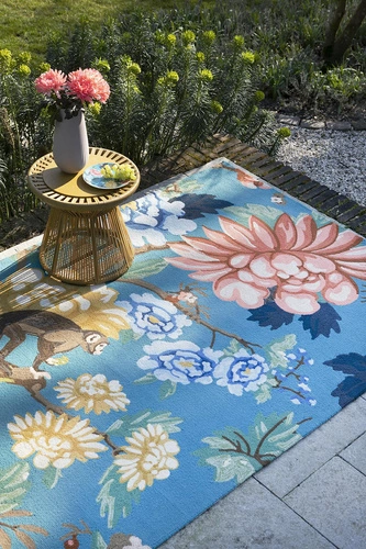 Dywan zewnętrzny Saphire Garden Teal 140x200 kolorowy kwiatowy do tarasu i ogrodu łatwoczyszczący