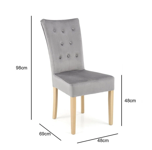 Krzesło tapicerowane welurowe Xsavier Intesi do jadalni i salonu szare z drewnianymi nogami