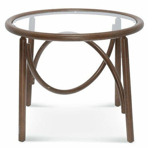 Stolik kawowy Wilma okrągły szklany z bukowymi nogami nowoczesny do salonu FAMEG