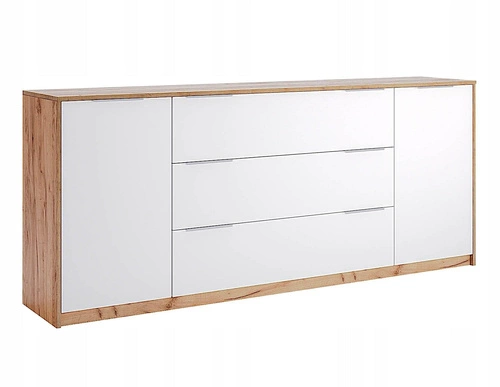 Komoda Tissa 200 cm biała z szufladami nowoczesna do salonu i sypialni dąb