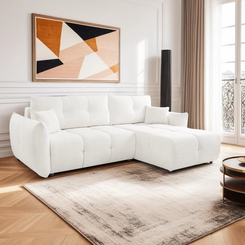 Narożnik z funkcją spania Bode prawy biały nowoczesny do salonu z pojemnikiem Intesi