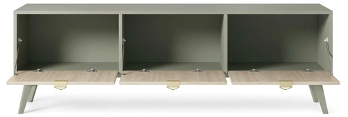 Szafka RTV drewniana Sage 160 cm do salonu boho glamour z frontem w jodełkę Intesi
