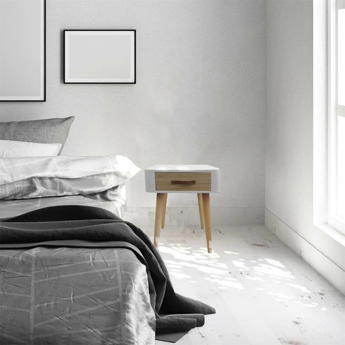 Szafka nocna biała z szufladą 35 cm skandynawska drewno Intesi Enano do sypialni