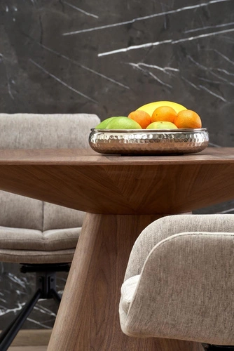 Stół okrągły do jadalni Obituar 136 cm nowoczesny orzechowy na jednej nodze Intesi