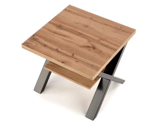 Stolik kawowy Venom S kwadratowy dębowy z półką nowoczesny loft do salonu Intesi 65x65 cm