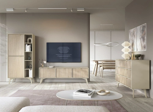 Komoda Sage Wood z szufladami w jodełkę boho glamour na nóżkach 106 cm do salonu Intesi